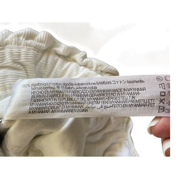 Zara Barrel Leg Paper Bag Waist Corduroy Pants White Size 4 Minimalist Neutral - Picture 4 of 12